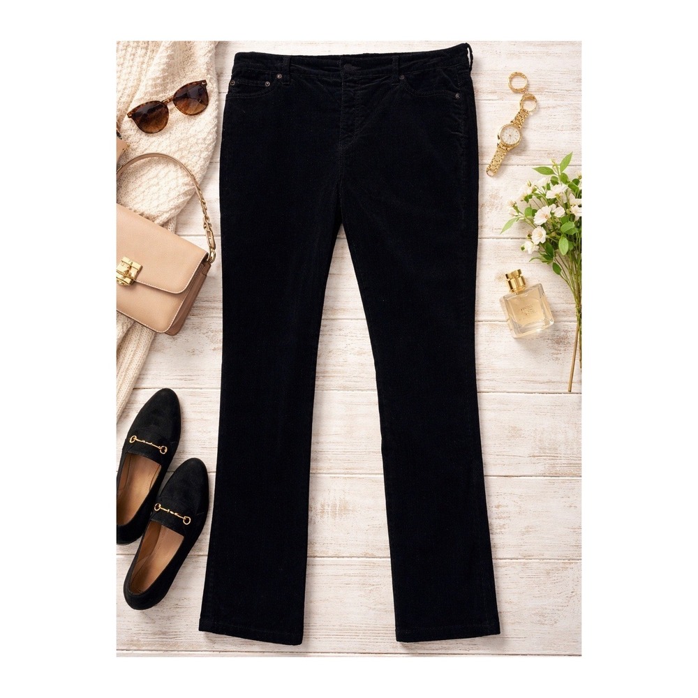 LAUREN Ralph Lauren Black Corduroy Pants Sz 14 Premier Straight Leg